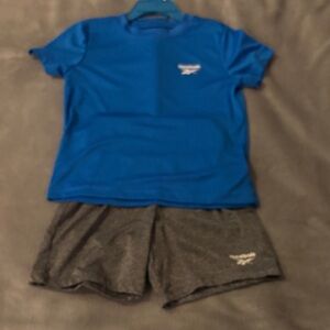 Reebok Blue Tee and Charcoal Shorts Set